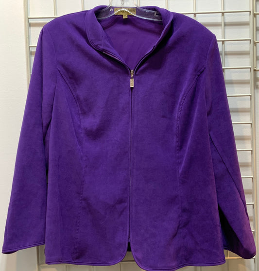 Purple Velvet Zip Up Long Sleeve Jacket
