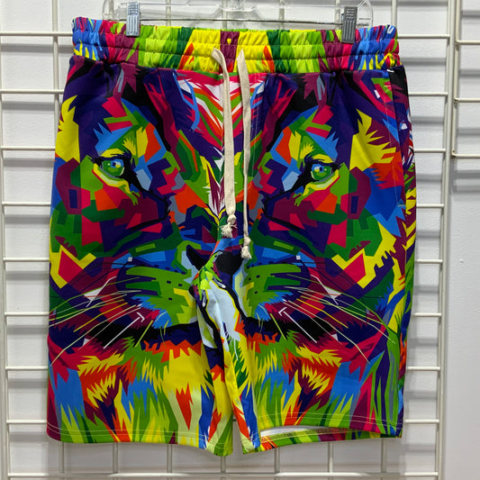 Colorful Trippy Lion Face Shorts