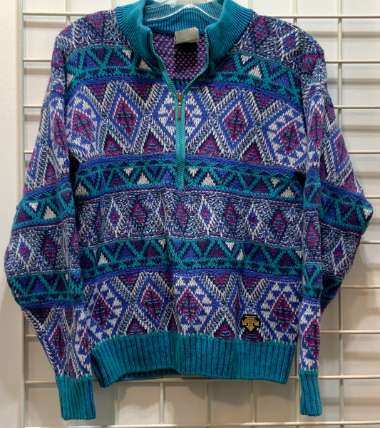 Vintage Collard Purple & Teal Knitted Long Sleeve Sweater